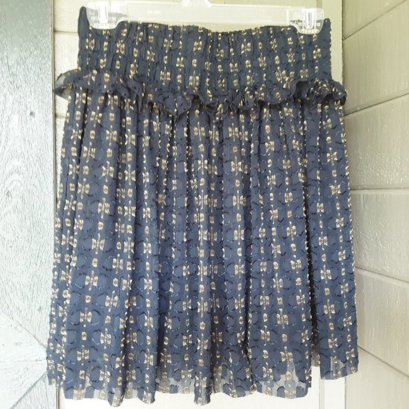 H&M navy blue skirt with gold pattern Size S - Picture 1 of 5